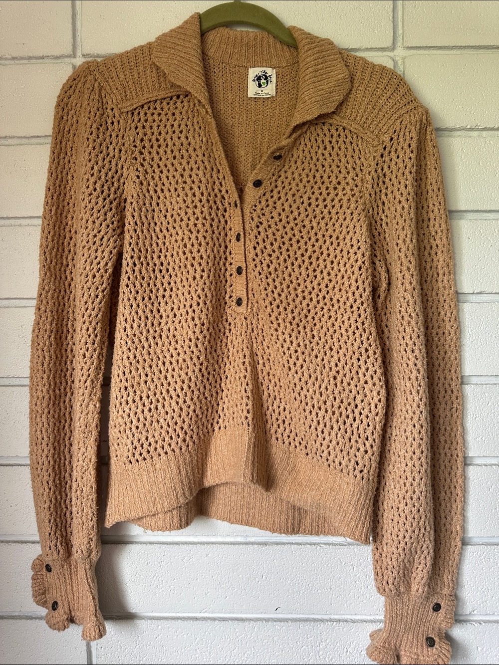 We The Free Open-Knit Collar Cardigan in Tan - Picture 3 of 5